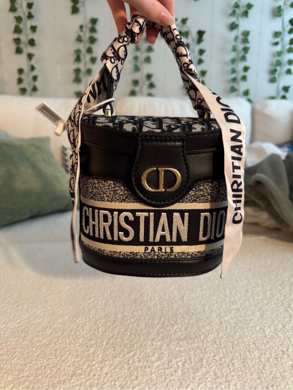 Black & Ivory Mini Bucket Bag
